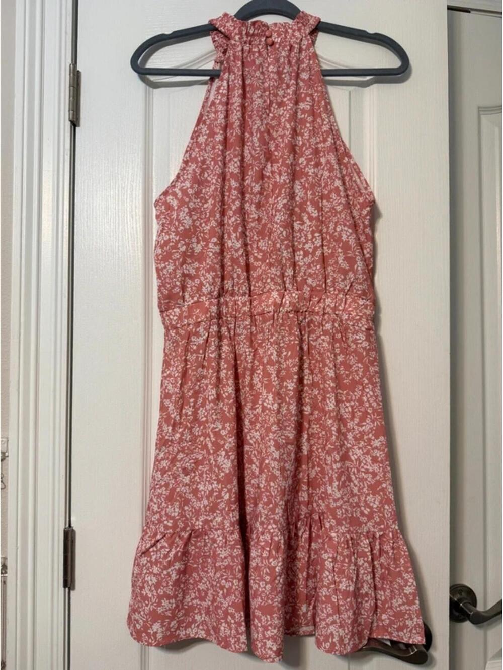 Chang Yun Halter Neck Dusty Rose and White Floral Mini Summer Dress Size Medium - Picture 3 of 7